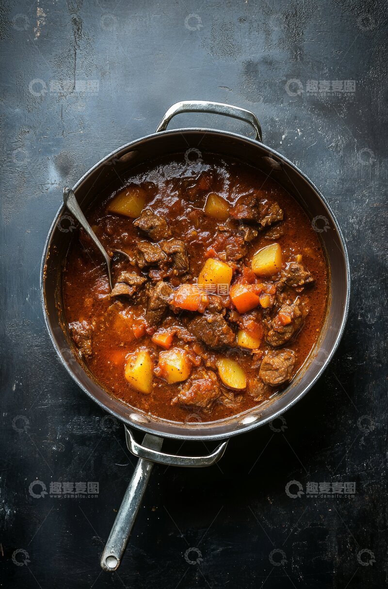 高清大图下载【趣麦麦图】炖牛肉与胡萝卜土豆的锅中特写