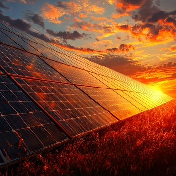 夕阳下的太阳能板