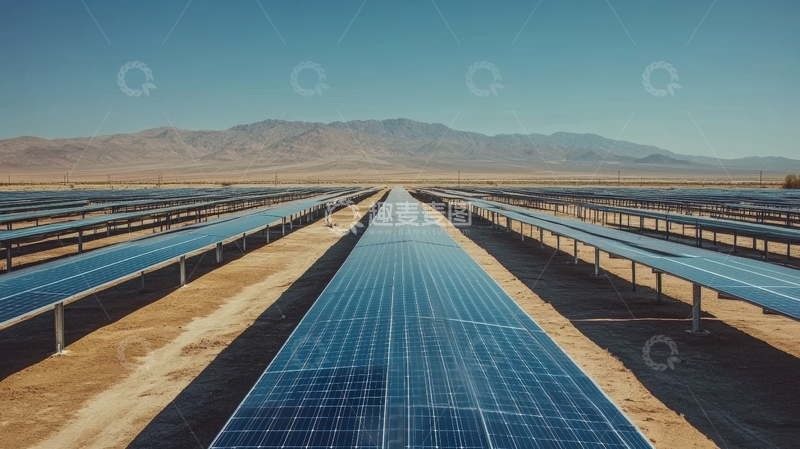 高清大图下载【趣麦麦图】太阳能板阵列在沙漠中的排列
