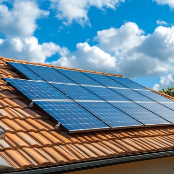 屋顶上的太阳能板