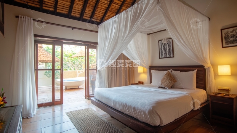 高清大图下载【趣麦麦图】温馨卧室，带阳台和四柱床