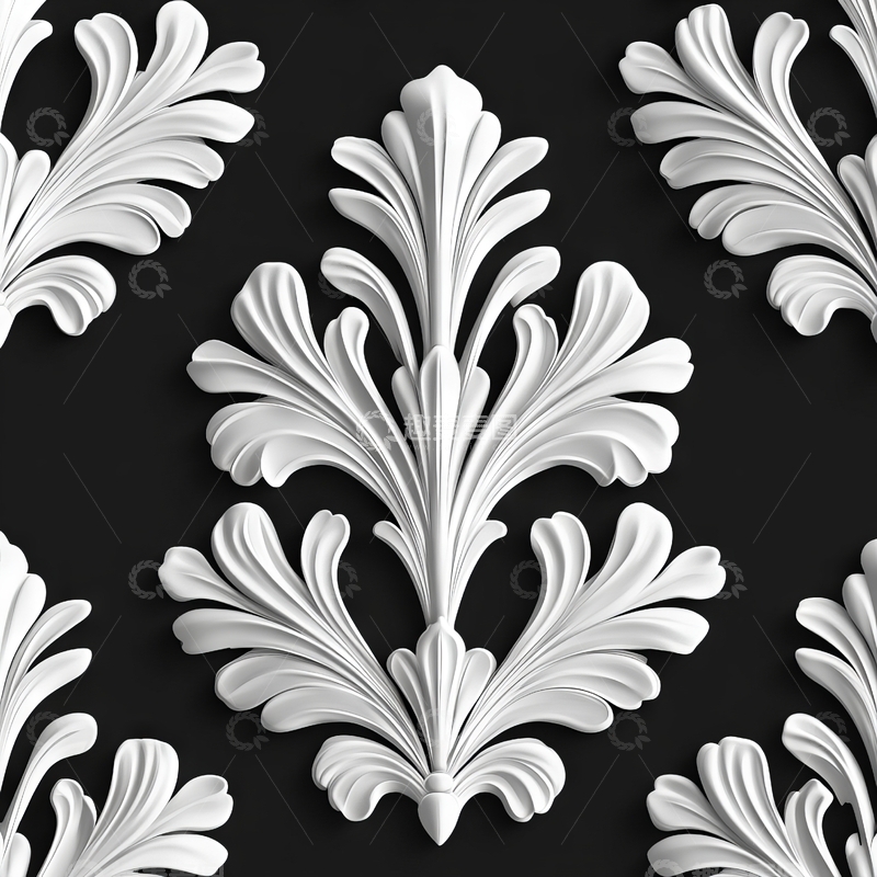 高清大图下载【趣麦麦图】黑白对比的装饰性叶状图案