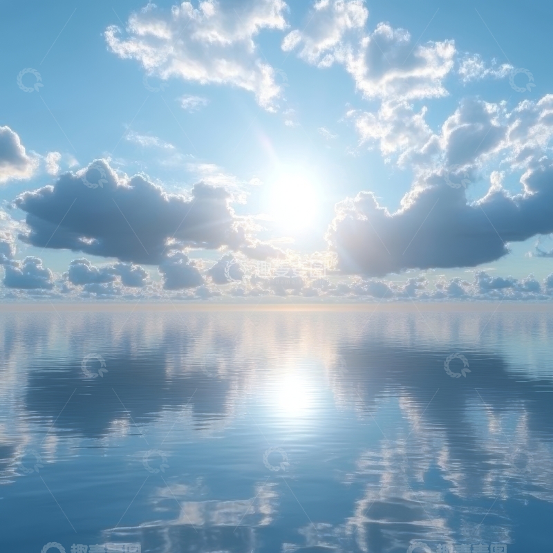 高清大图下载【趣麦麦图】宁静海面与蓝天白云
