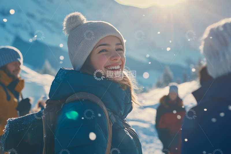 高清大图下载【趣麦麦图】雪地中的微笑女子