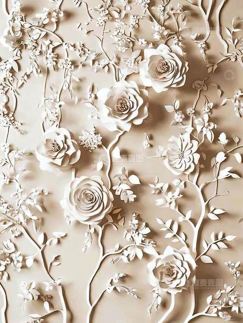 高清大图下载【趣麦麦图】浮雕花卉图案艺术背景