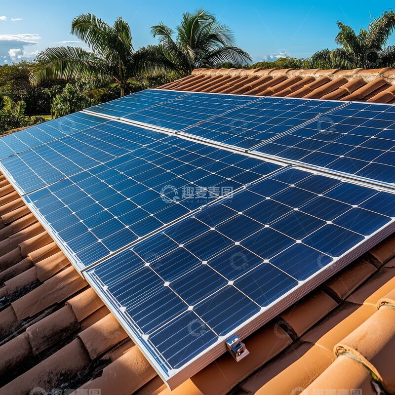 高清大图下载【趣麦麦图】屋顶安装的太阳能电池板