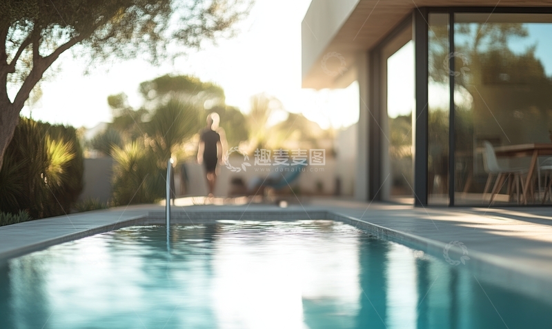 高清大图下载【趣麦麦图】现代别墅泳池旁的休闲时光