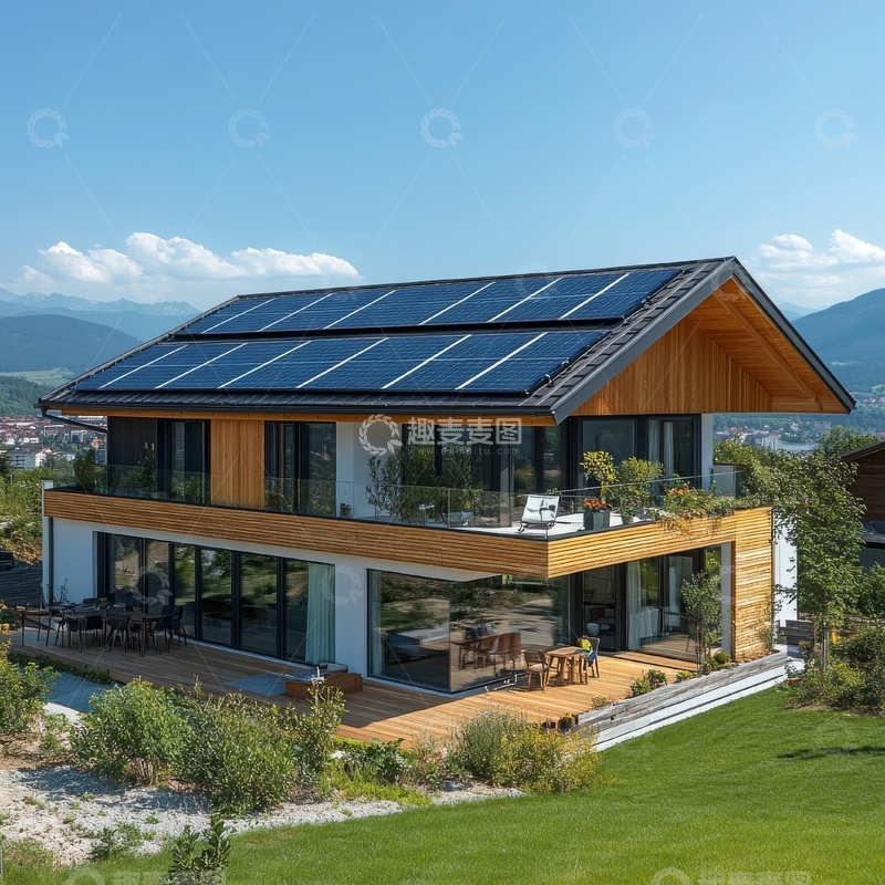 高清大图下载【趣麦麦图】现代木屋配备太阳能板