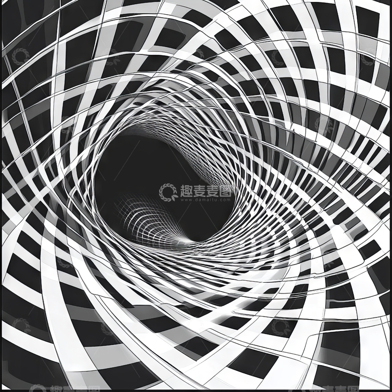 高清大图下载【趣麦麦图】黑白螺旋隧道视觉艺术