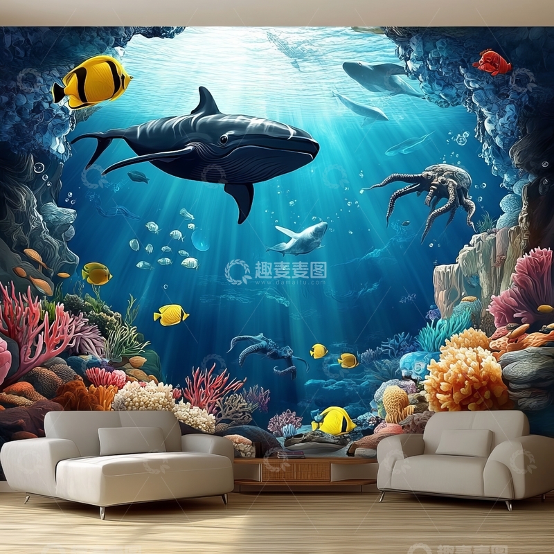 高清大图下载【趣麦麦图】海底世界客厅背景墙