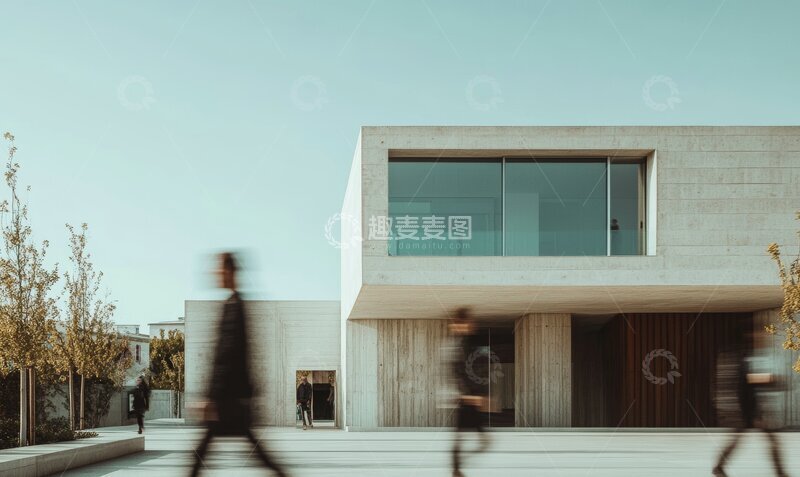 高清大图下载【趣麦麦图】现代建筑前的行人剪影