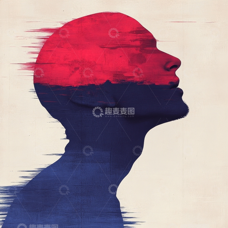 高清大图下载【趣麦麦图】红色月亮与剪影人物的双重曝光艺术