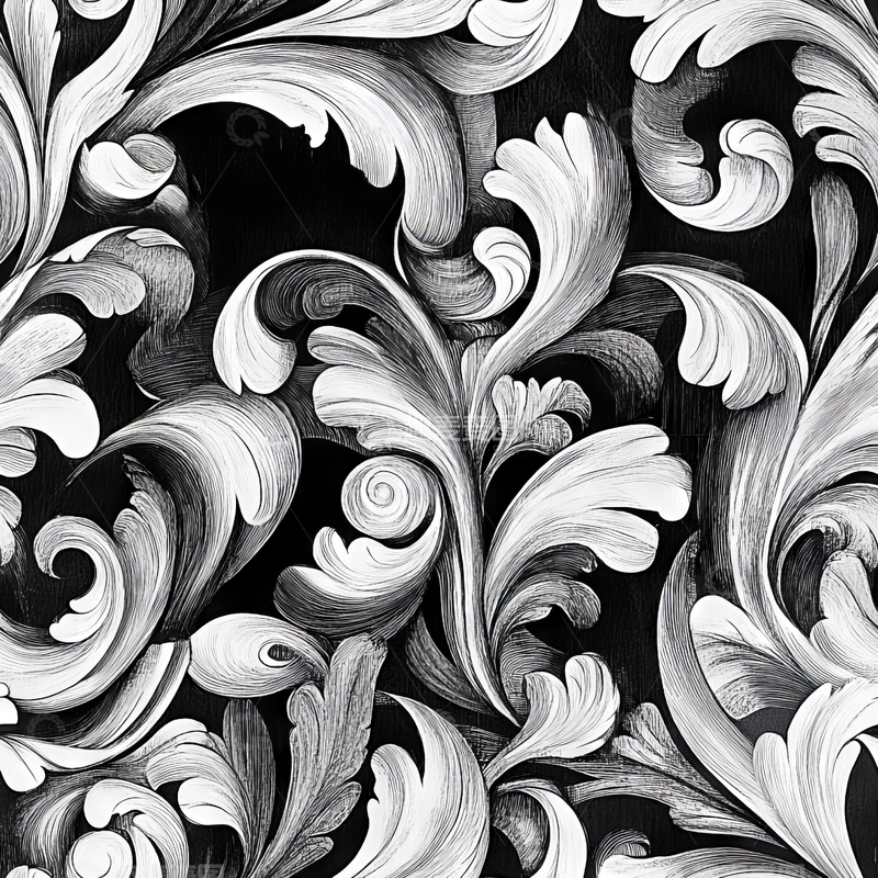 高清大图下载【趣麦麦图】黑白卷曲花纹无缝图案