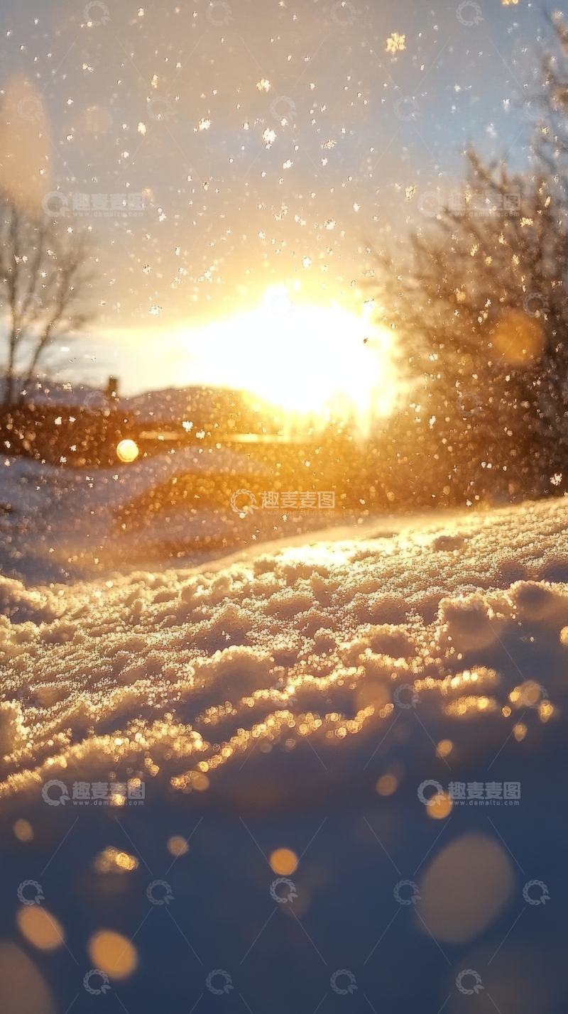高清大图下载【趣麦麦图】冬日夕阳下的雪景