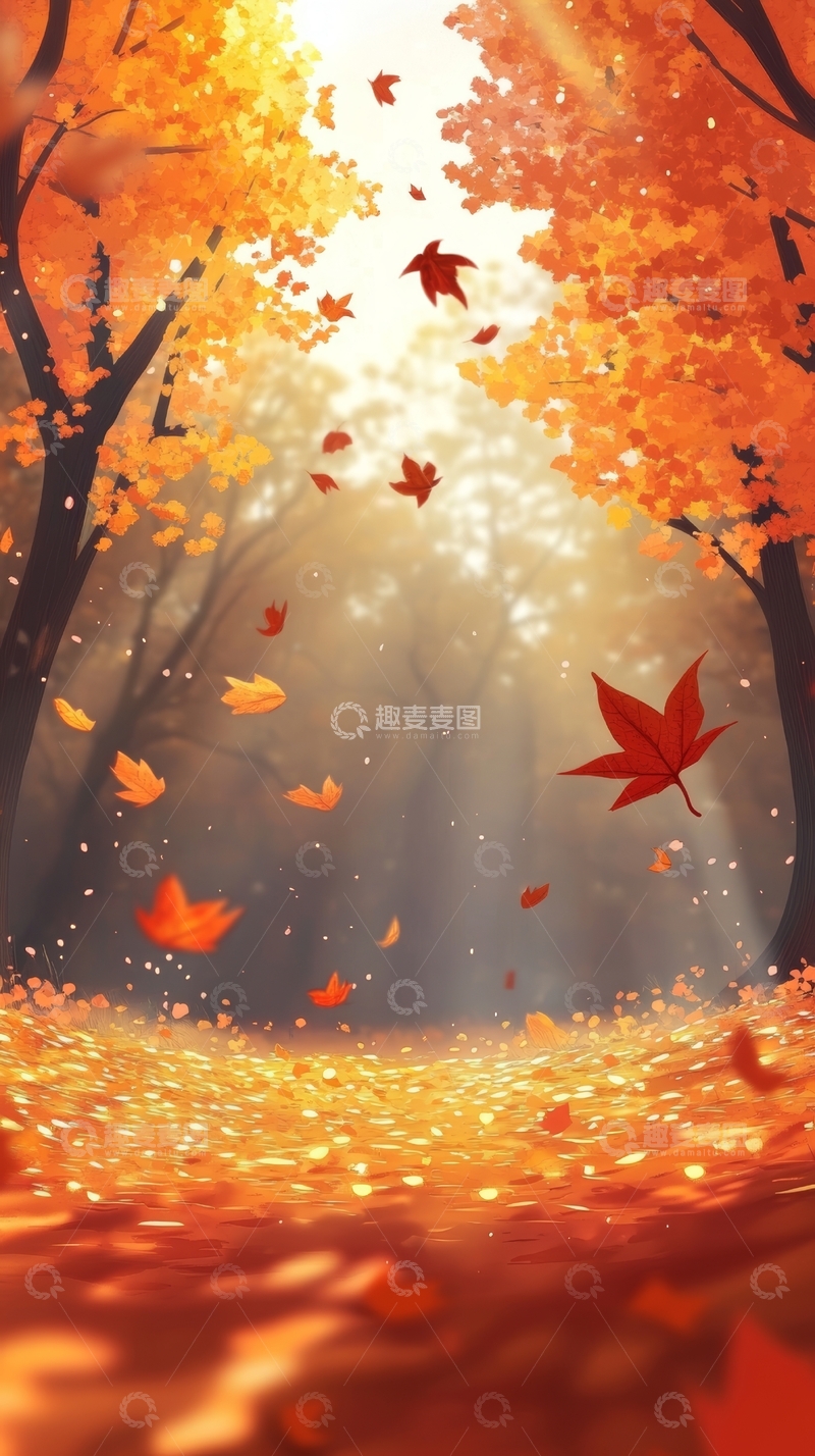 高清大图下载【趣麦麦图】秋日森林阳光穿透落叶