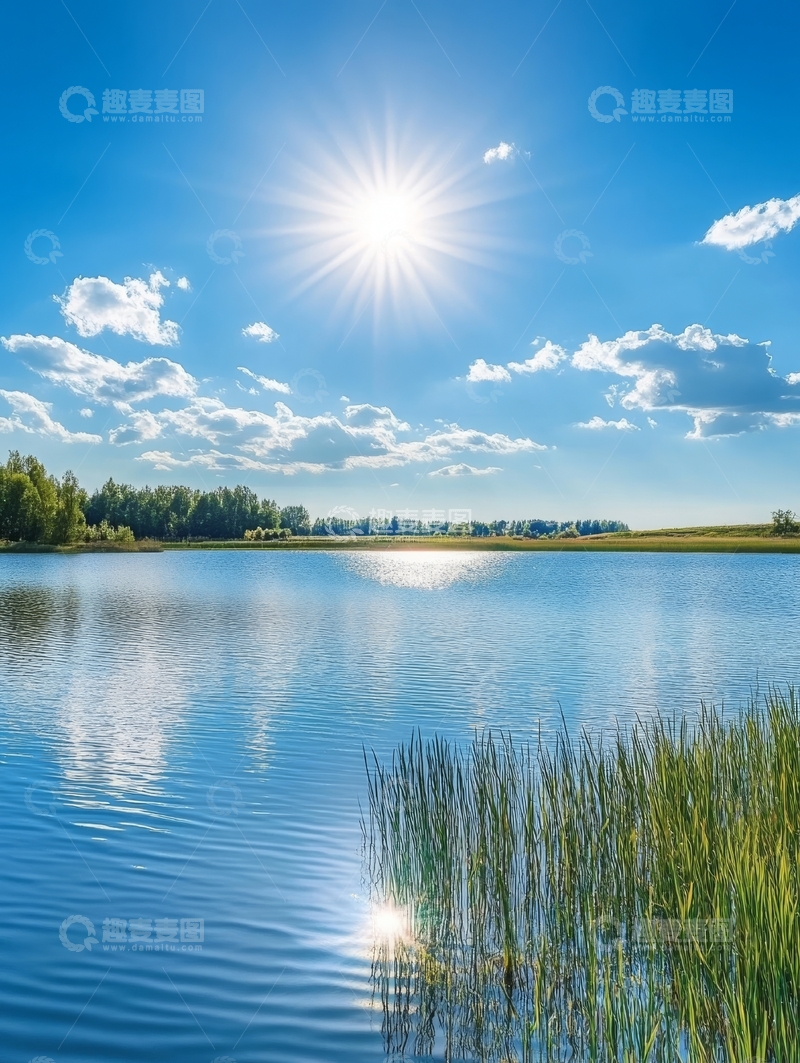高清大图下载【趣麦麦图】晴朗天空下的宁静湖面