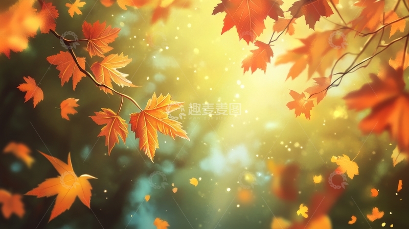 高清大图下载【趣麦麦图】秋日阳光下的金色落叶