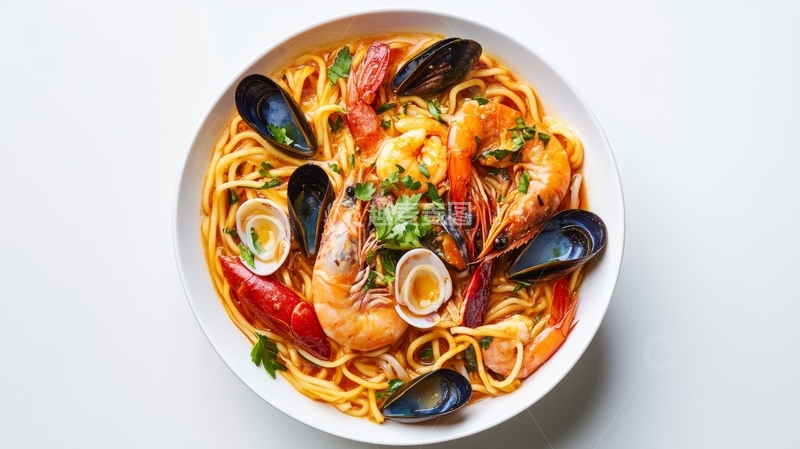 海鲜意面，色彩丰富的美味佳肴
