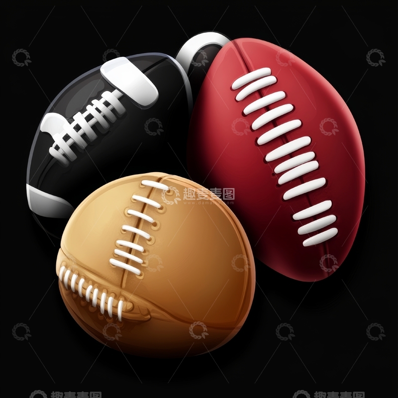 高清大图下载【趣麦麦图】三只不同颜色的橄榄球