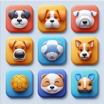 卡通狗狗与足球图标集