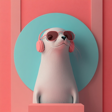 戴耳机墨镜的卡通海豹
