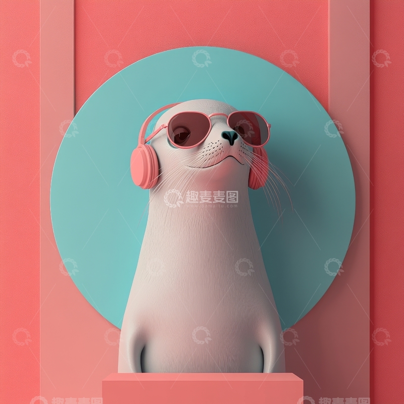 高清大图下载【趣麦麦图】戴耳机墨镜的卡通海豹