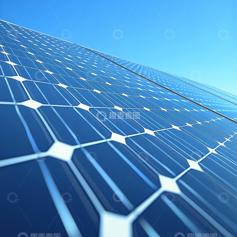高清大图下载【趣麦麦图】-蓝色天空下的太阳能电池板