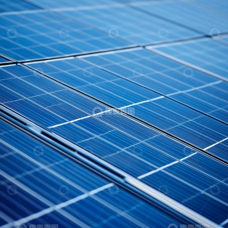 高清大图下载【趣麦麦图】蓝色太阳能电池板特写
