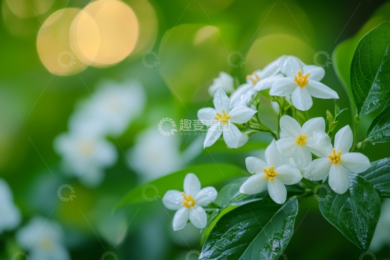 高清大图下载【趣麦麦图】白色小花在绿叶间绽放