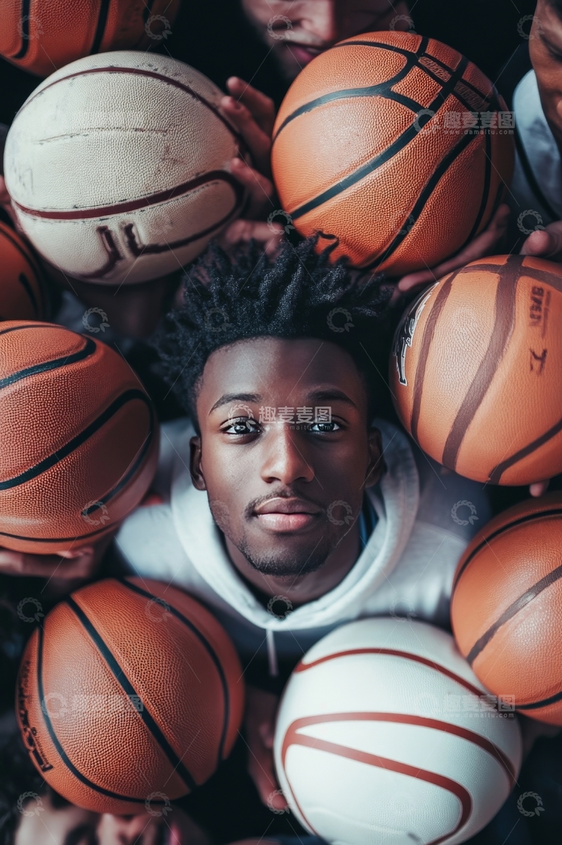 高清大图下载【趣麦麦图】篮球环绕中的年轻人