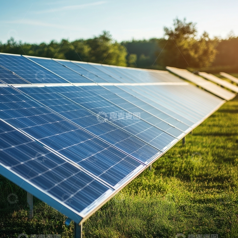 高清大图下载【趣麦麦图】太阳能板在阳光下的田野