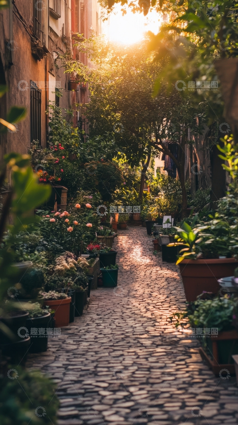 高清大图下载【趣麦麦图】阳光洒落的石板小巷