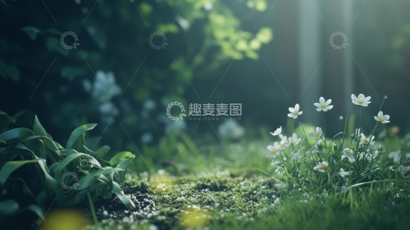 高清大图下载【趣麦麦图】阳光下的小花与绿叶