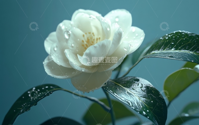 高清大图下载【趣麦麦图】白色山茶花与水珠