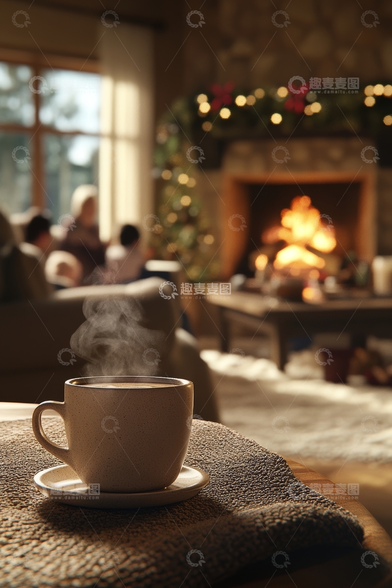 高清大图下载【趣麦麦图】热饮旁的温馨壁炉场景