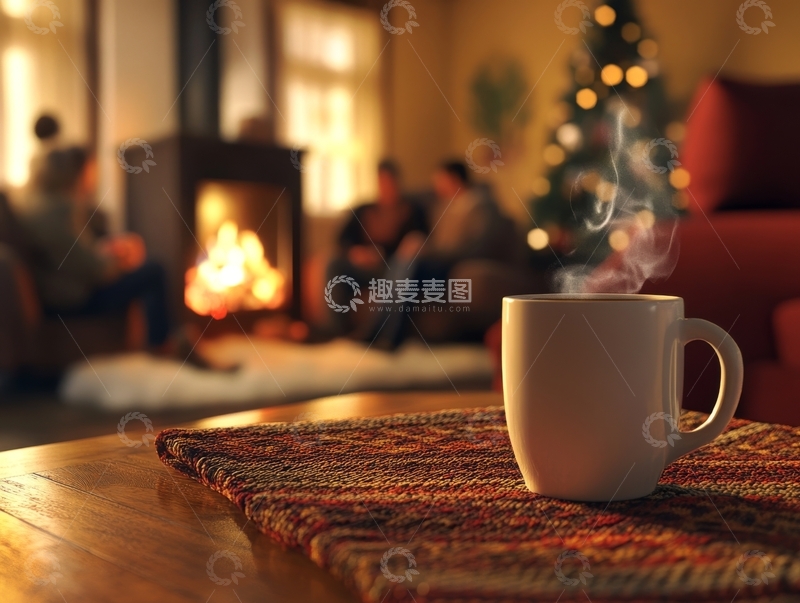高清大图下载【趣麦麦图】热饮与壁炉旁的温馨圣诞夜
