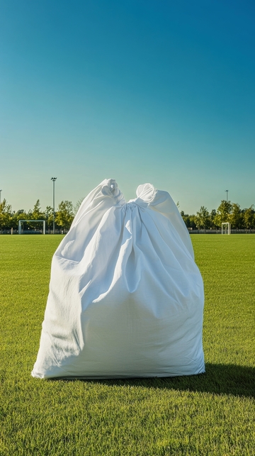 白色大袋置于绿茵场上
