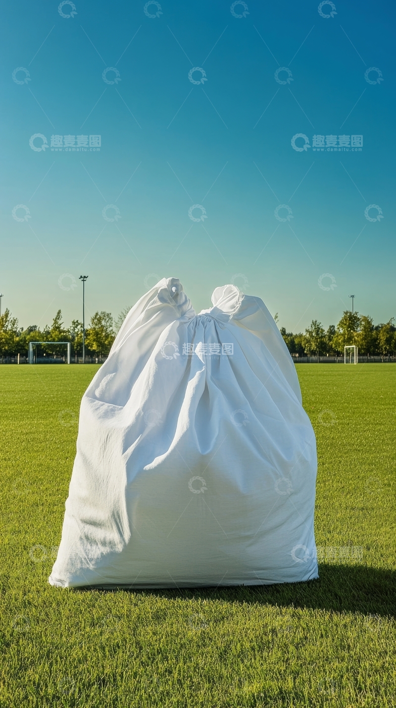 高清大图下载【趣麦麦图】白色大袋置于绿茵场上