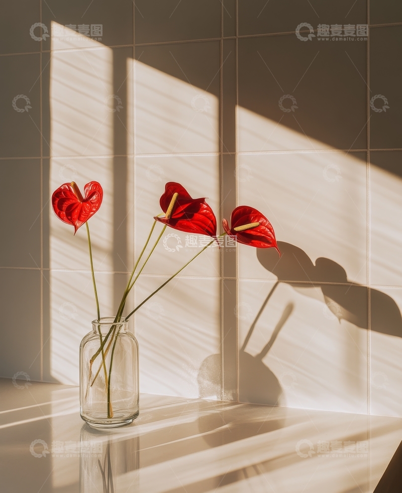 高清大图下载【趣麦麦图】阳光下的红色花瓶