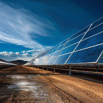 太阳能板在晴朗天空下的排列