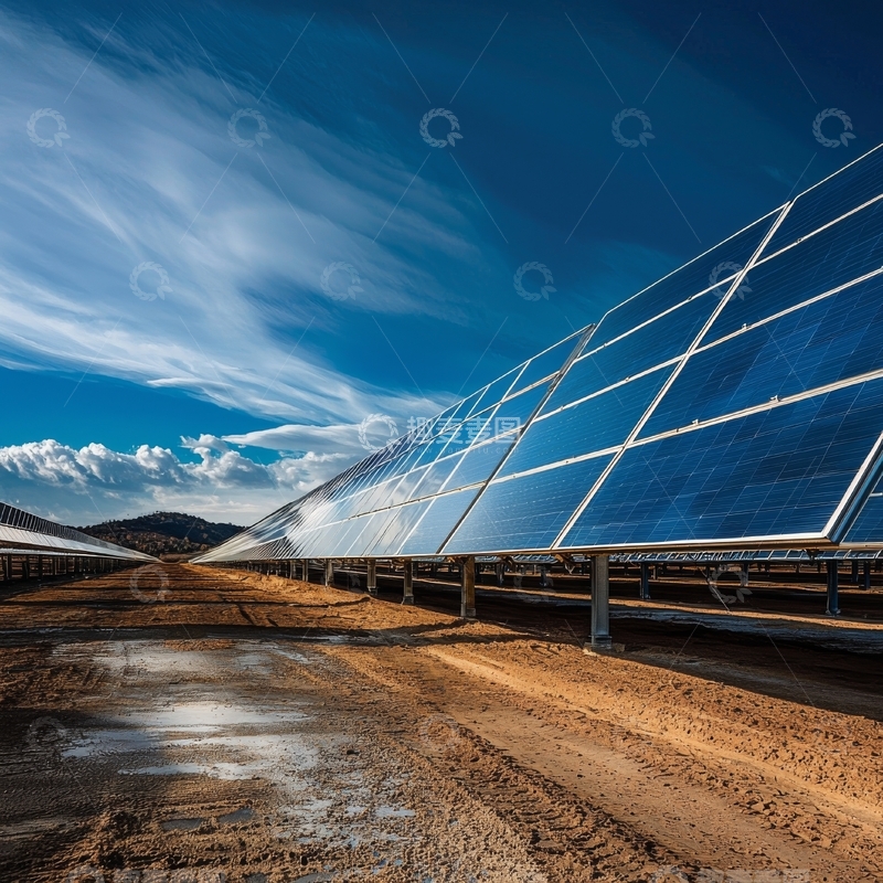 高清大图下载【趣麦麦图】太阳能板在晴朗天空下的排列