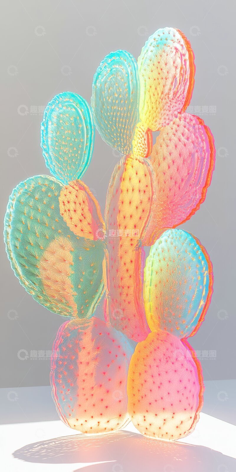 高清大图下载【趣麦麦图】彩虹色仙人掌艺术雕塑