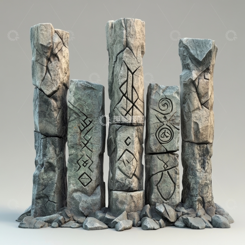 高清大图下载【趣麦麦图】刻有神秘符号的古老石柱