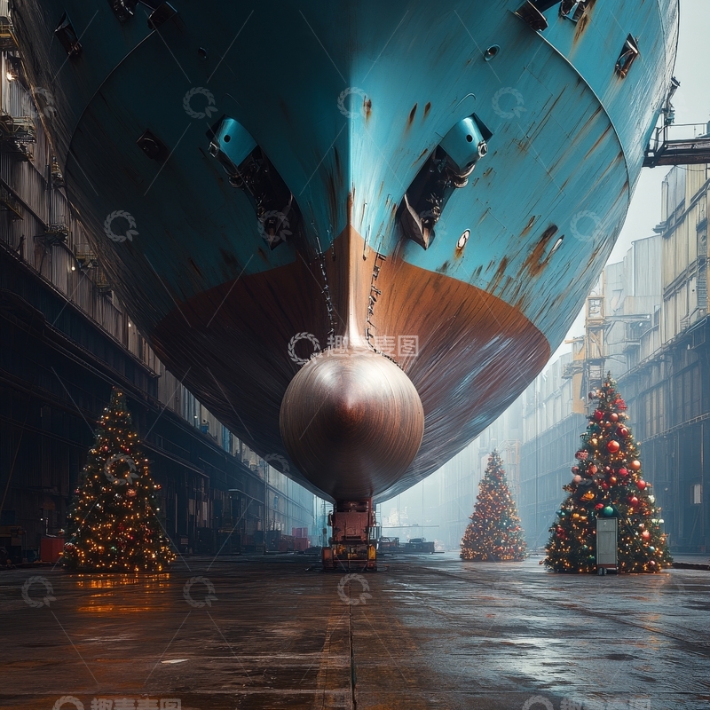 高清大图下载【趣麦麦图】船坞中的巨轮与圣诞树