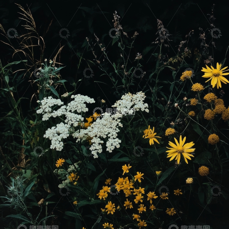 高清大图下载【趣麦麦图】野花丛中的白色与黄色花朵