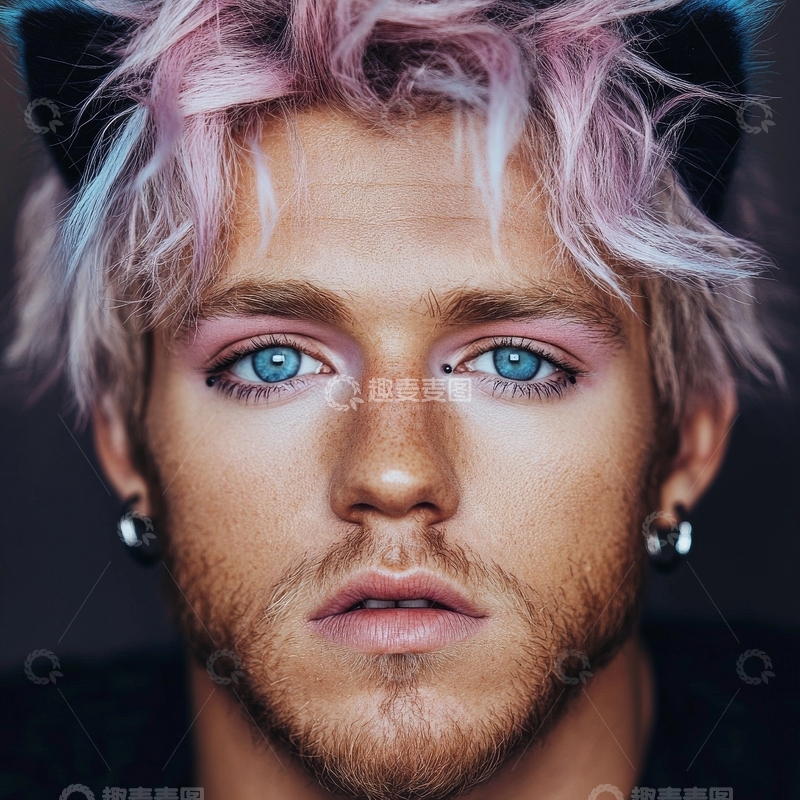 高清大图下载【趣麦麦图】粉色头发男子的特写肖像