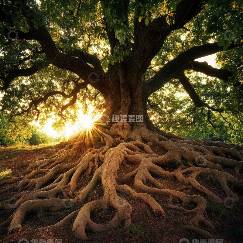 高清大图下载【趣麦麦图】阳光穿透古老大树的壮观景象