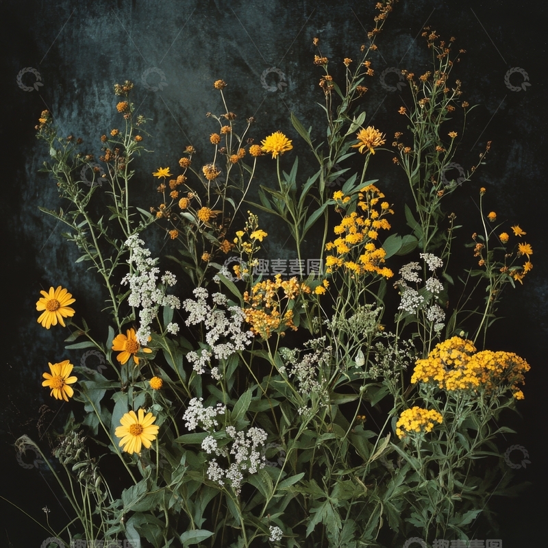 高清大图下载【趣麦麦图】野花丛生，黄白交织的自然美景