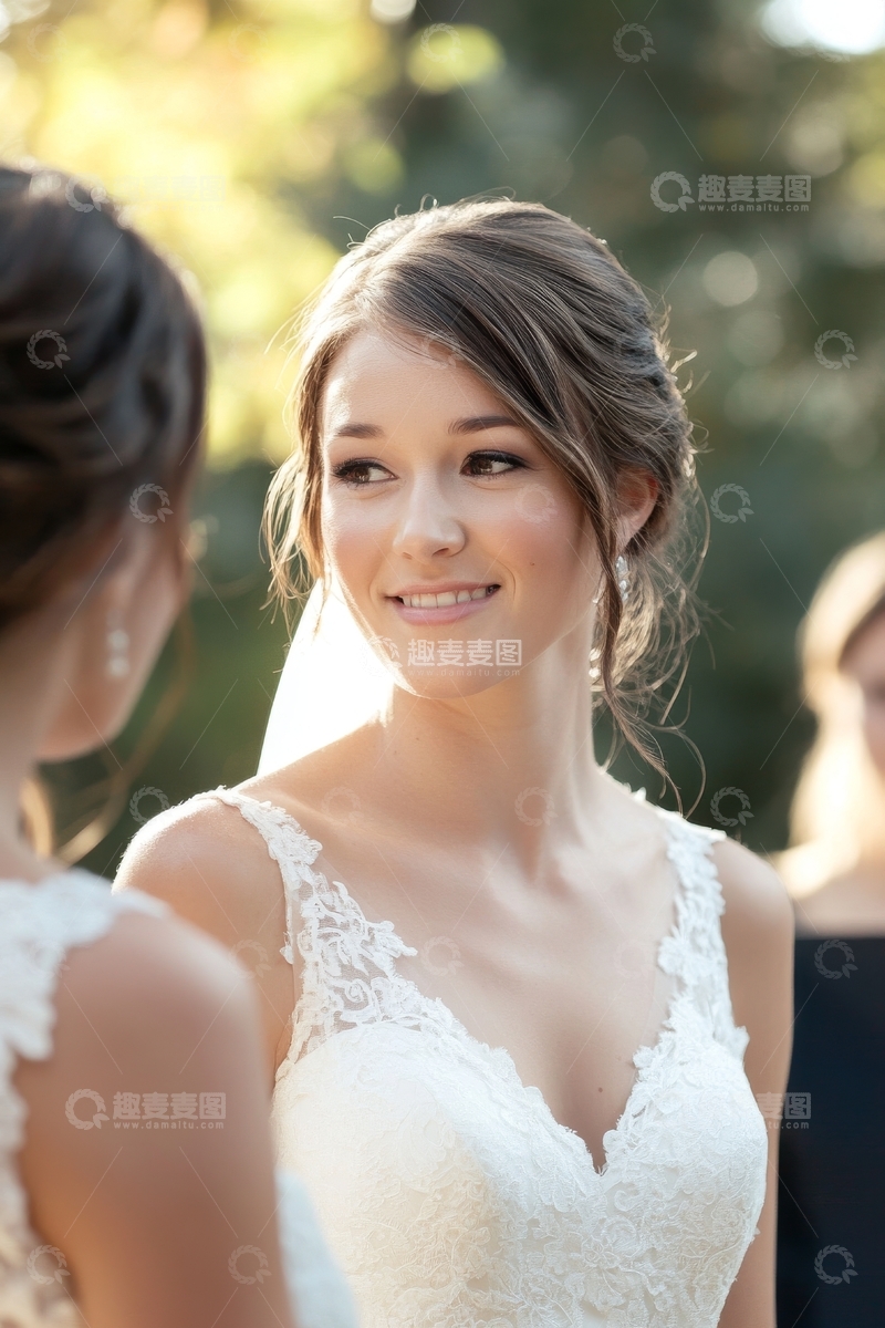 高清大图下载【趣麦麦图】新娘微笑，与伴娘交谈