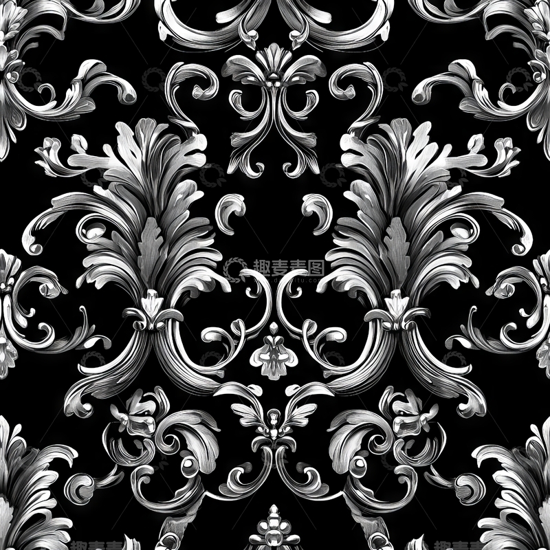 高清大图下载【趣麦麦图】黑白复古华丽花纹背景